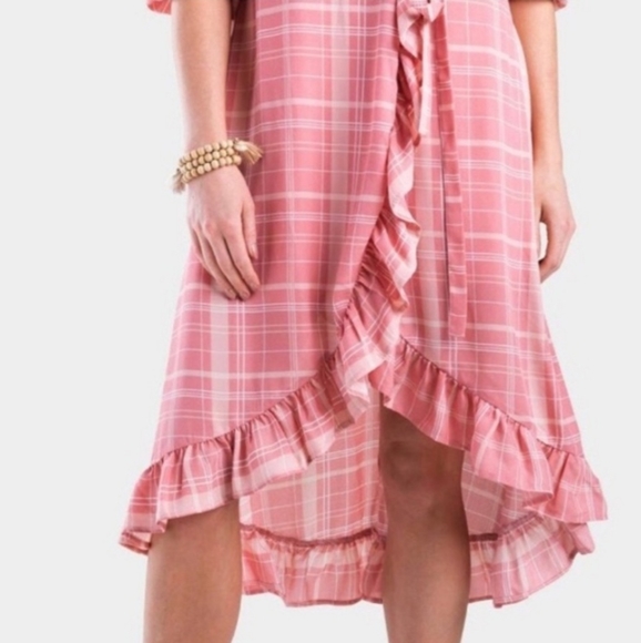 NWT Francesca's Mi Ami Pastel Plaid High Low Wrap Dress - Picture 3 of 14